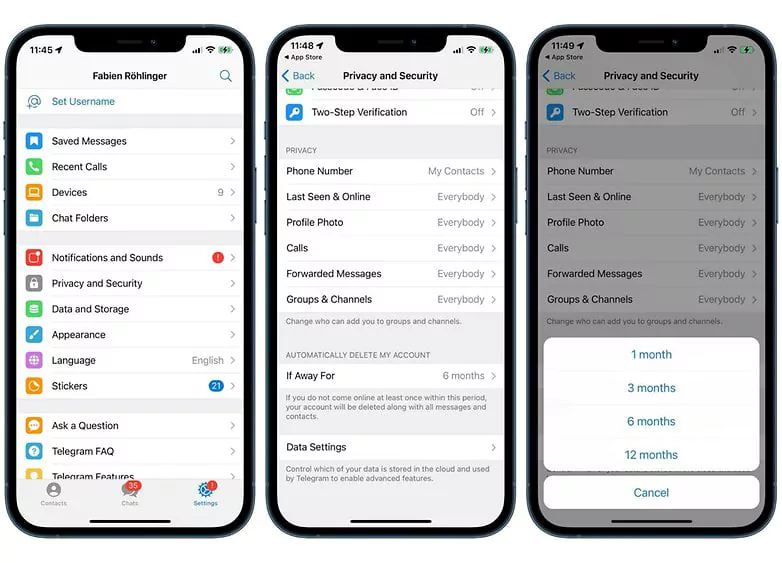 دیلیت اکانت تلگرام در ایفون و اندروید
