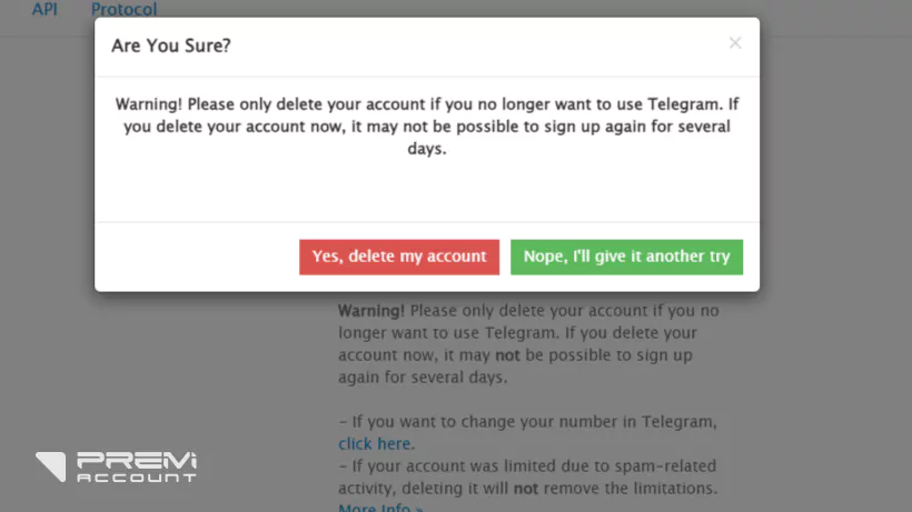 حذف اکانت تلگرام با لینک مستقیم